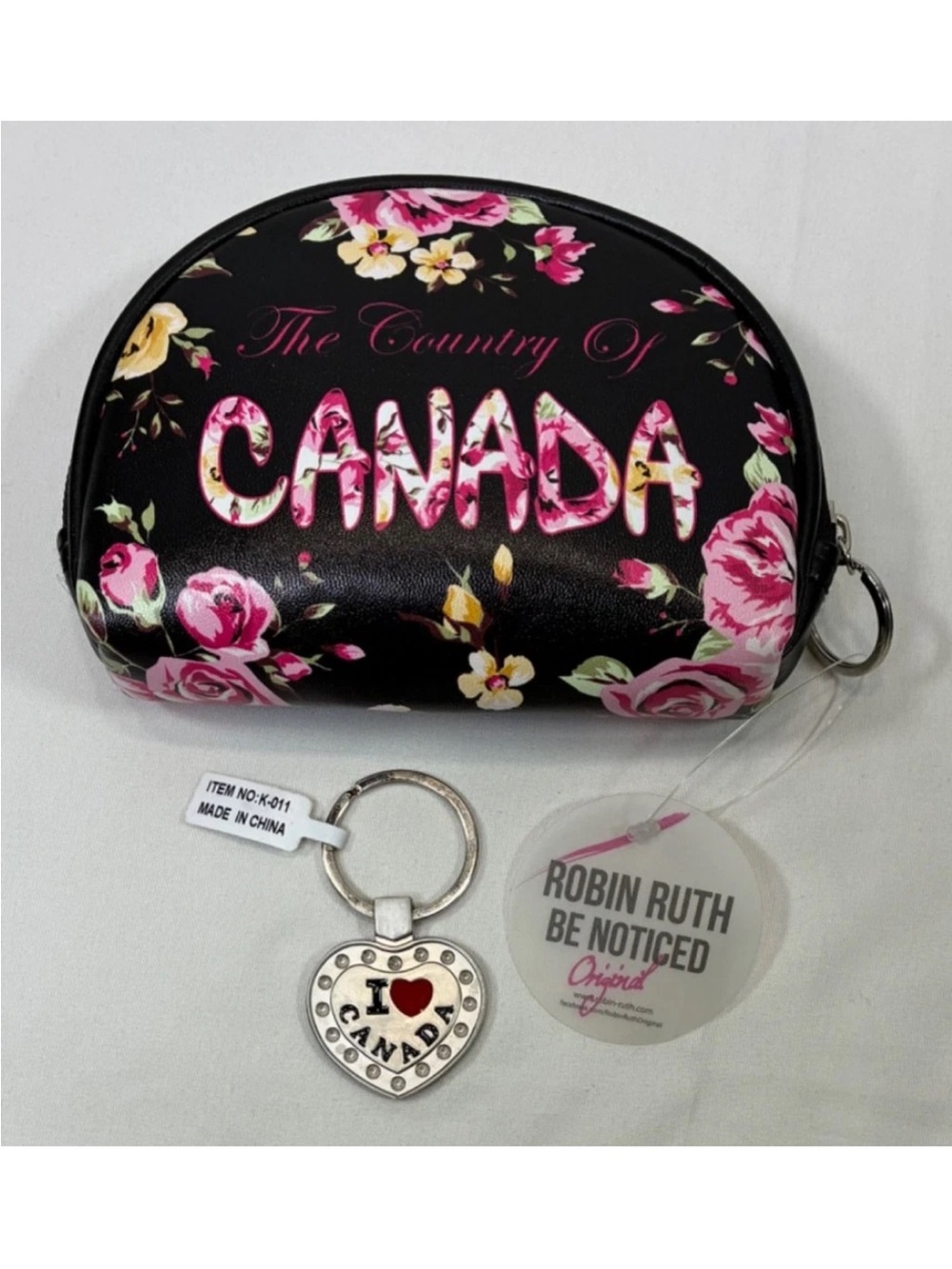 Robin Ruth Coin Change Purse Canada Zippered PVC Lined Key Ring NEW